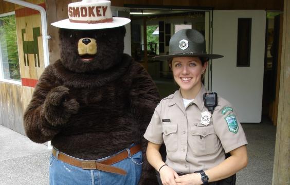 Park ranger with Smokey the bear.