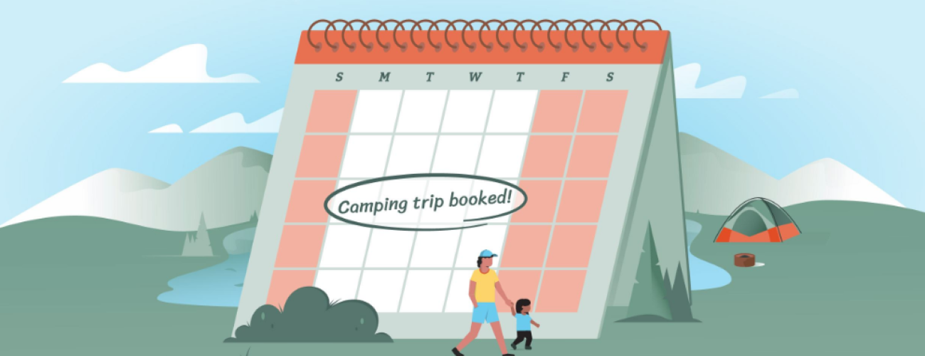 Illustrated Image with calendar with Camping trip booked circled