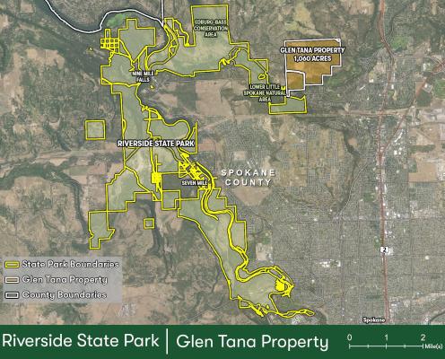 Location map showing Glen Tana Property with Riverside State Park