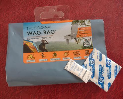 Wag bag for picking up dog (or human) poop and desicator packet.