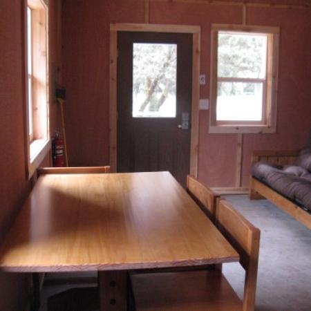 Twin Harbors Cabin interior table and couch